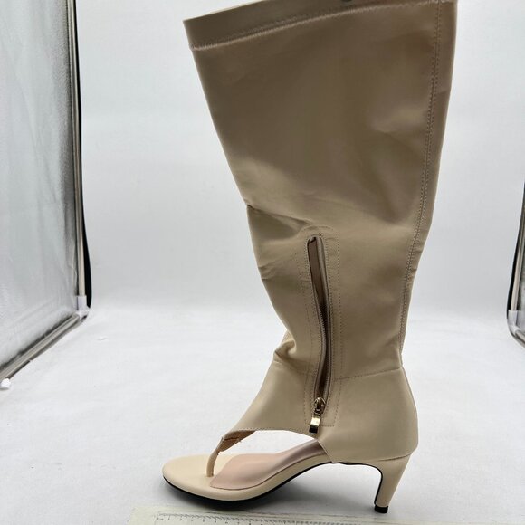 Beige Open Toe Sandals Booties Kitten Heels Flip Flop Side Zippers Shoes - Picture 1 of 8